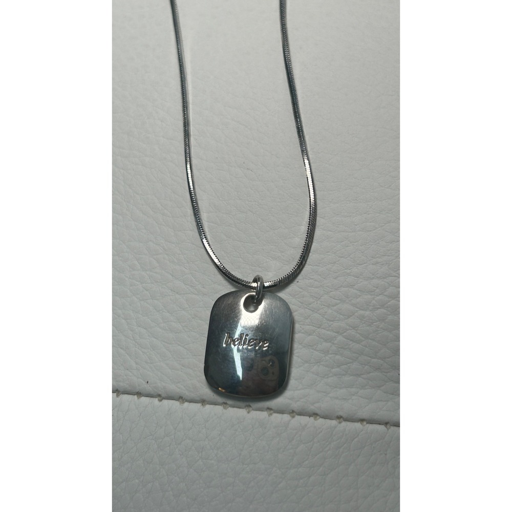 925 Sterling Silver Believe Engraved Dog Tag Necklace 16" Italy Snake Chain